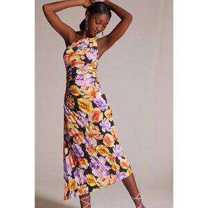 Geisha Designs Anthropologie Asymmetrical Hem Midi Dress Floral Purple Small NWT